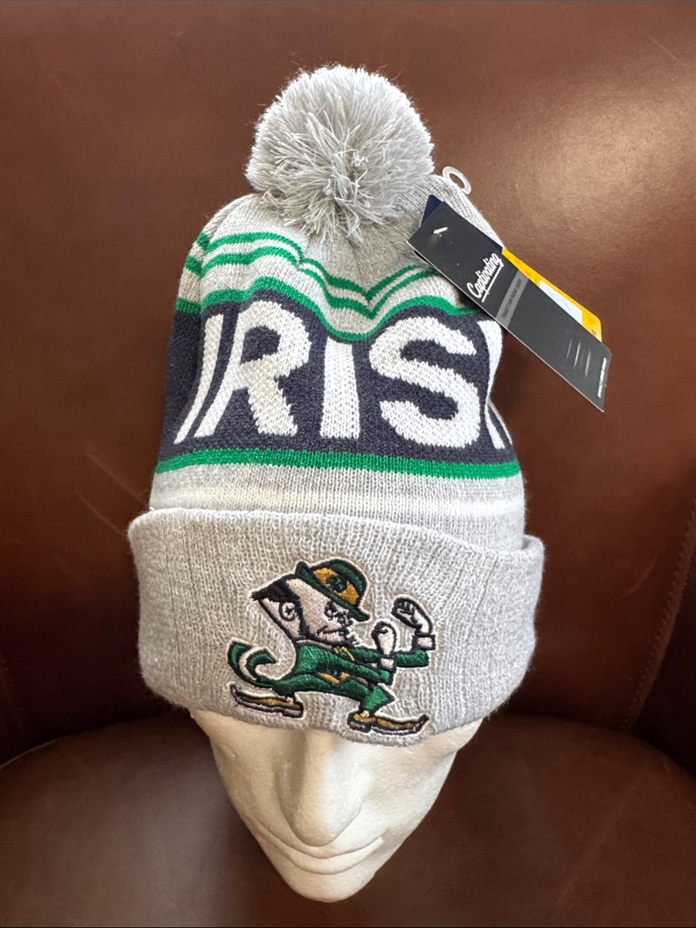 NWT Notre Dame Fighting Irish NCAA Knit Beanie Hat Pom Pom Embroidered Cuffed
